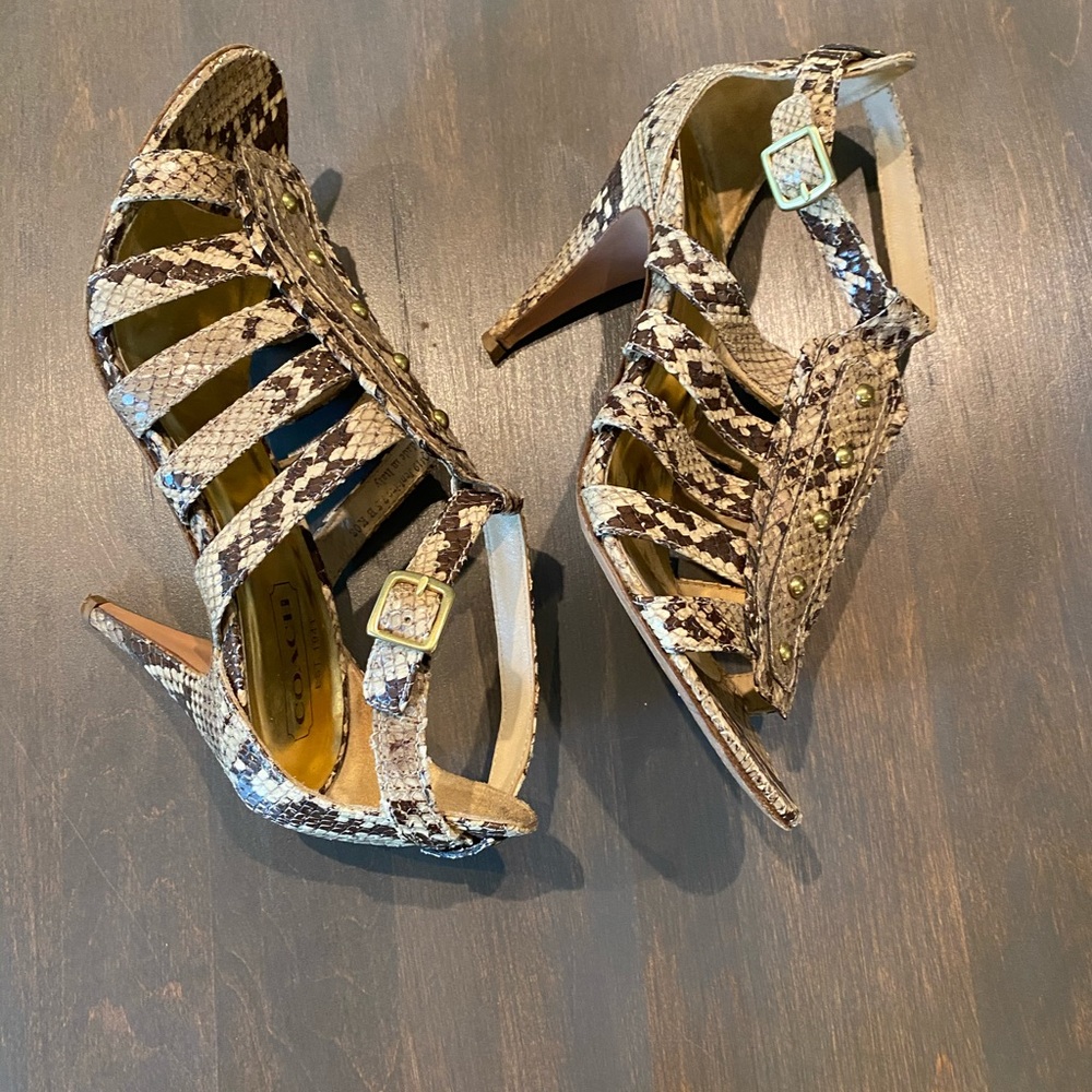 Coach Jenkins Snakeskin Ankle Strap Heels